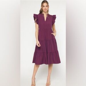 Entro Tiered Mid Length Dress Purple Size S